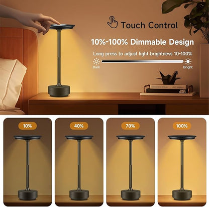 Cordless Rechargeable Table Lamps, Portable Led Ecolume Dining Table Light with Touch Control & 3 Color Dimmable, 5200mAh Battery Powered Vueeze Table Lamp for Outdoor Patio Dinner Restaurant (Black)