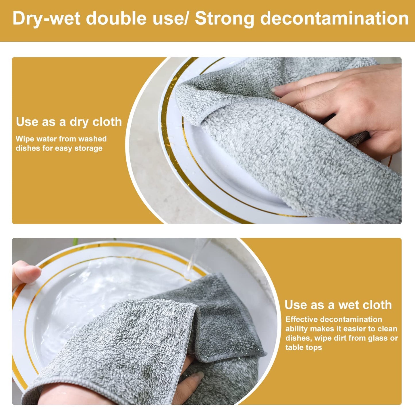 HAOBAOBEI Kitchen Cloth Dish Towels (12 Pack), Premium Dishcloths, Super Absorbent Microfiber Cleaning Cloth, Nonstick Oil Washable Fast Drying Dish Rags for Washing Dishes (Grey)