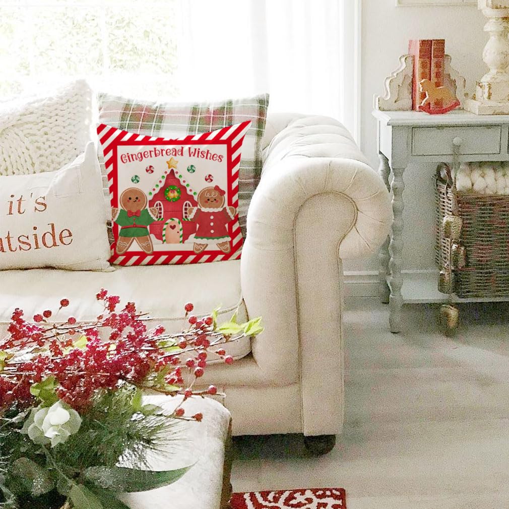PANDICORN Christmas Pillow Covers 16x16 Set of 4 Gingerbread Man House Candy Cane Christmas Decorations Hot Cocoa Red Green Winter Holiday Decorative Throw Pillow Case for Home Couch Bedroom Decor