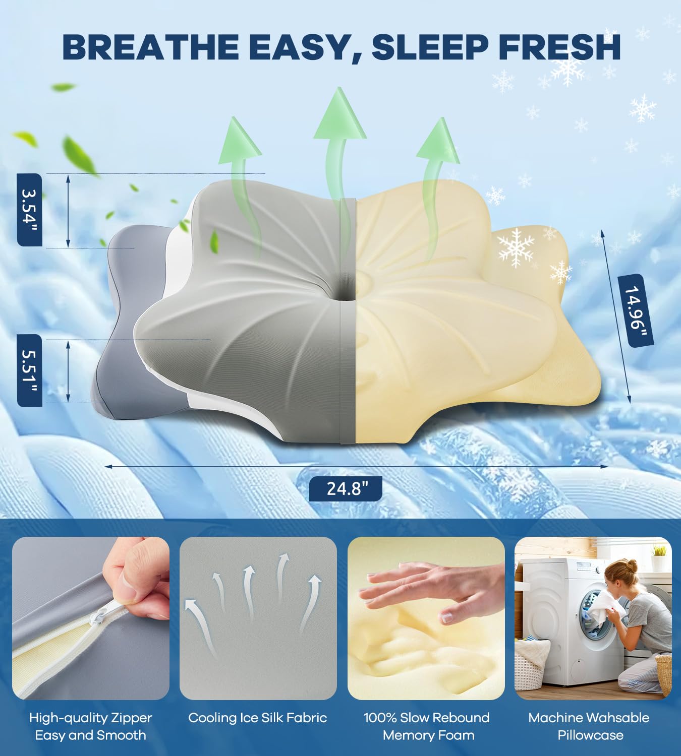 DONAMA Cervical Pillow for Neck and Shoulder,Contour Memory Foam Pillow,Ergonomic Neck Support Pillow for Side Back Stomach Sleepers with Pillowcase