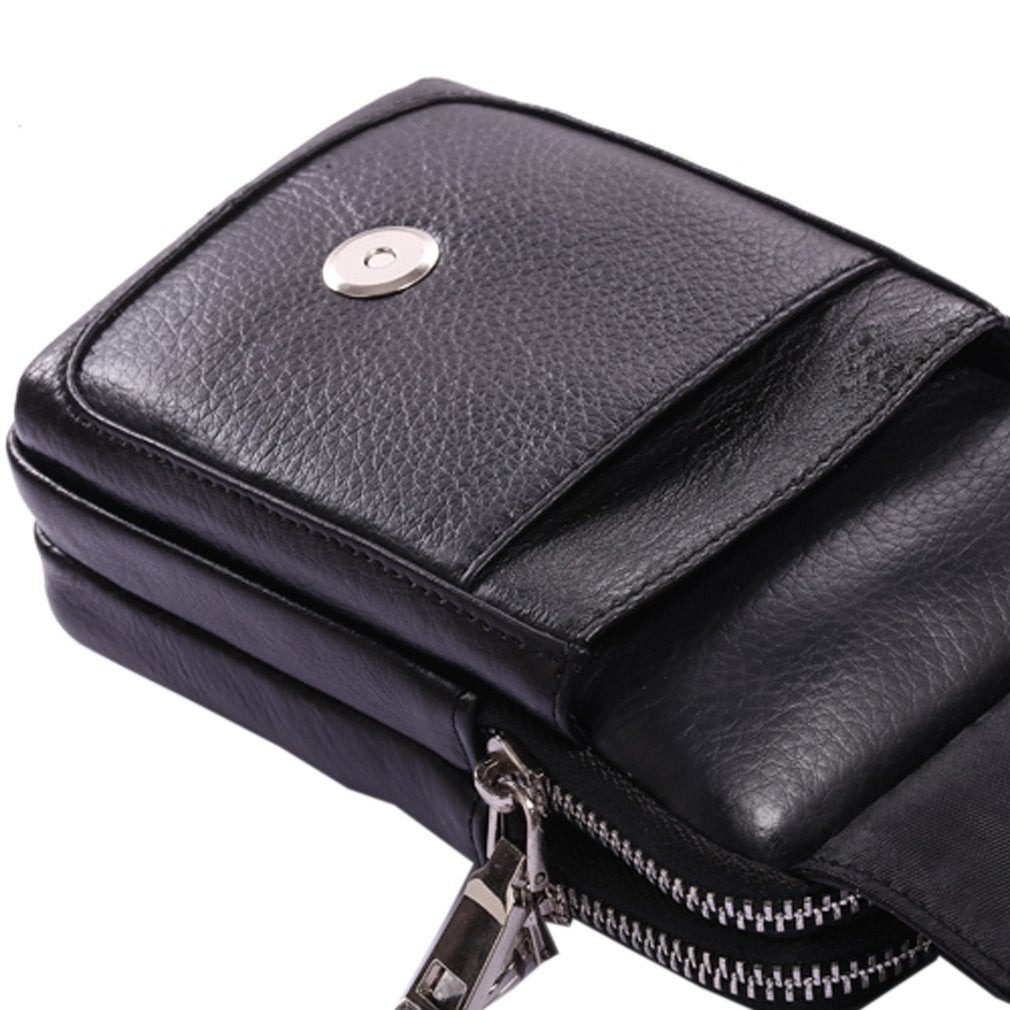 Leather Waist Pack Phone Belt Bag for Men Loop Holster Wallet Cellphone Case Pouch Pack Clip Money Purse for Phone Note Edge Plus (Black)