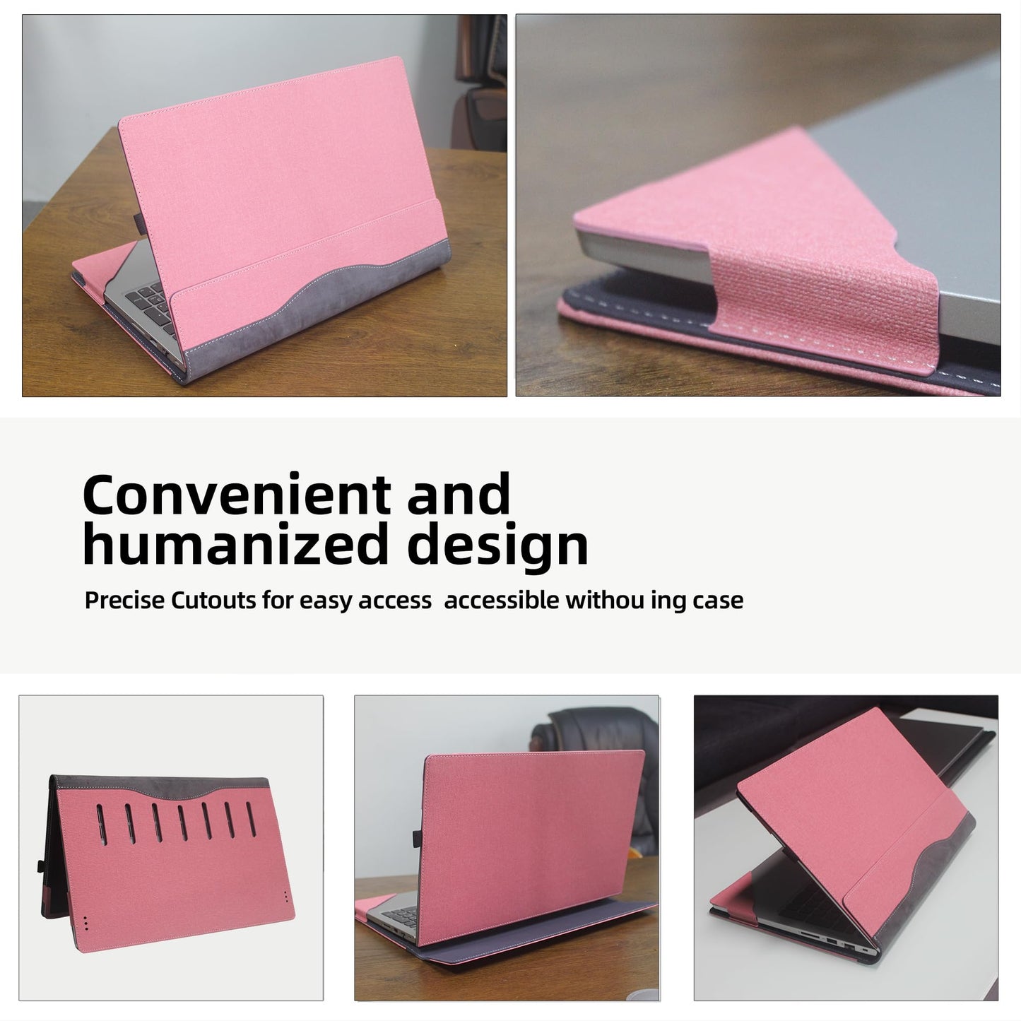 VEVOOD Laptop Case for DELL Latitude 5550 Laptop 2-in-1 |Latitude 5540 5530 5520 Laptop All Inclusive Drop Case 15.6" PU Leather Inside Pocket Cover (Pink)
