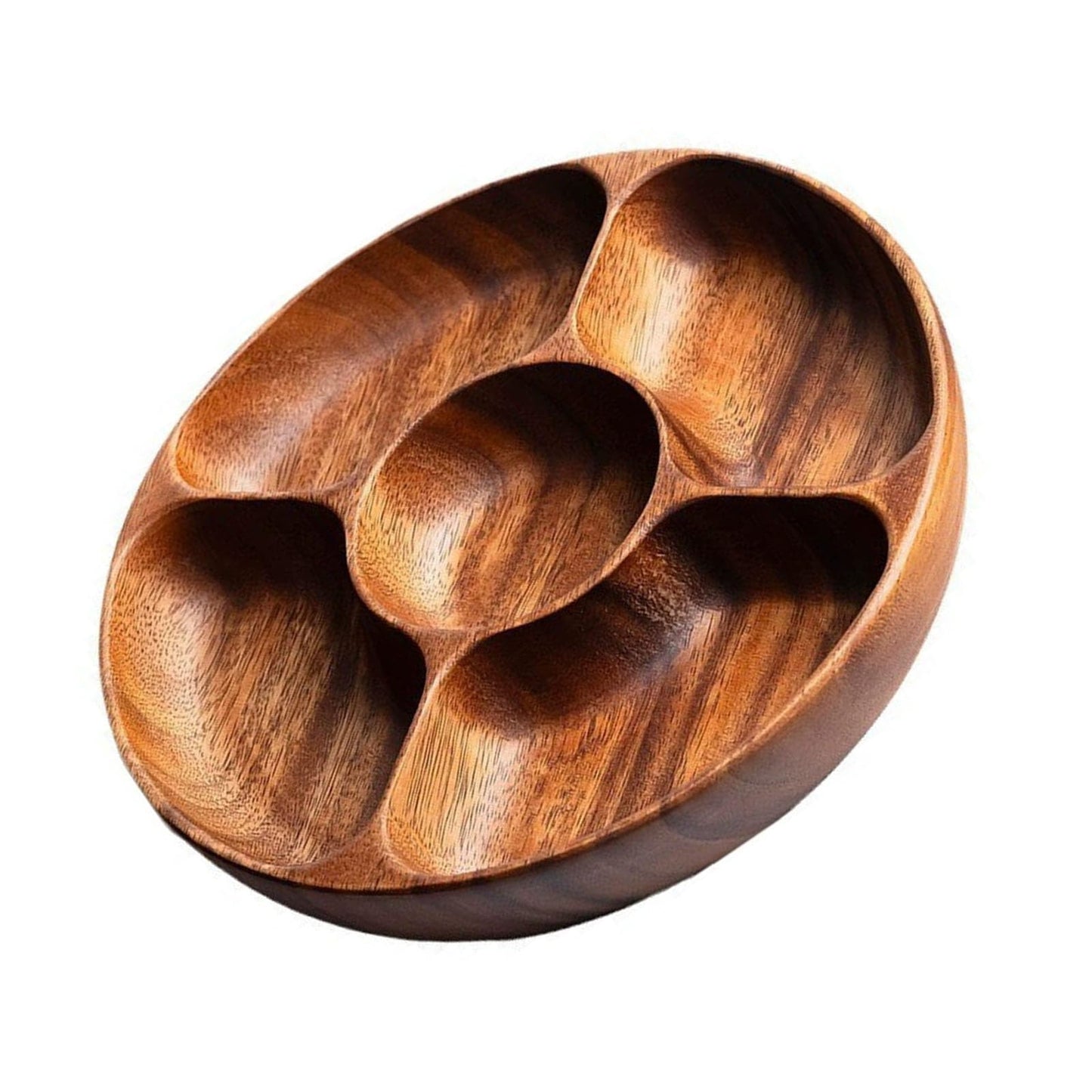 Wood Divided Servings Tray Dinner Platters Round Candy Tray Fruit Plate For Party Dishes Snacks Dried Fruit Easy To Use