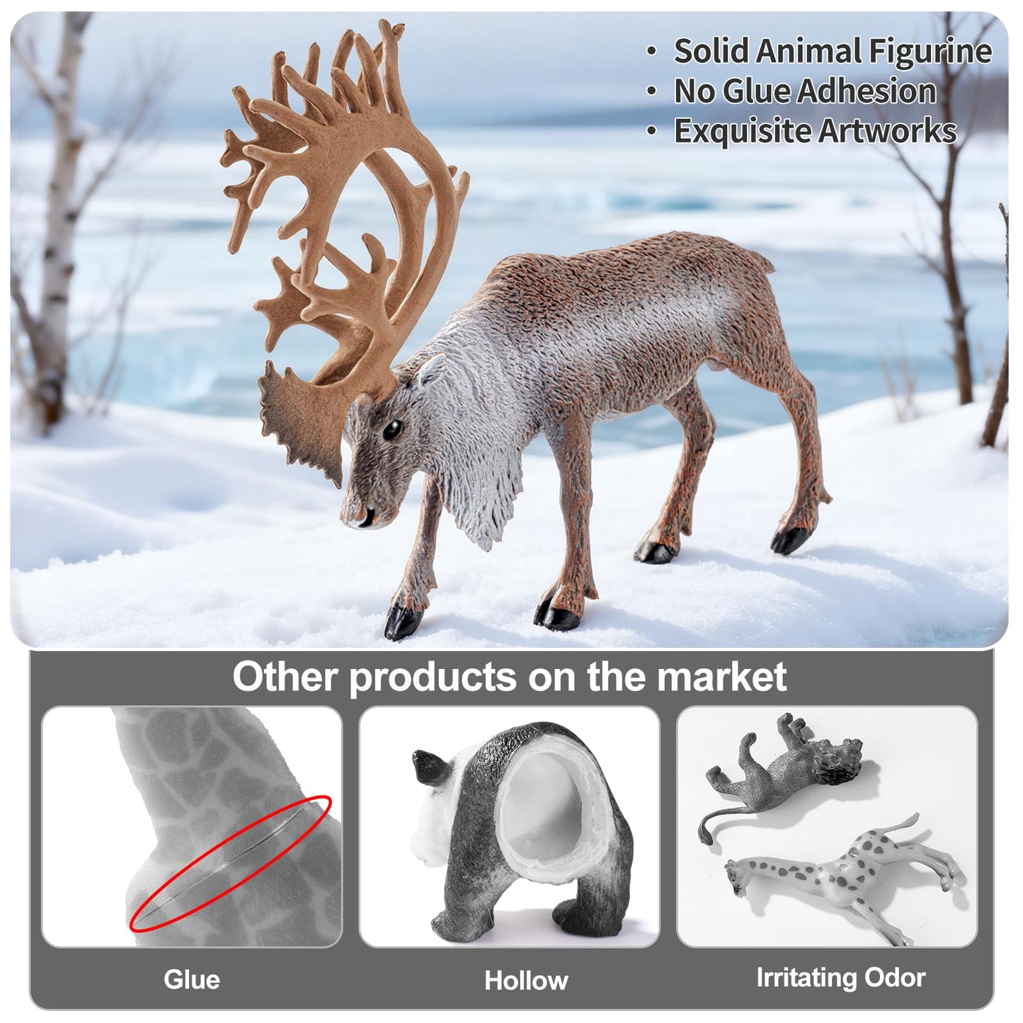 THINKBAY 14 PCS Deers Family Figurines Set - Elk, Reindeer, Moose, Sika Deer, Whitetail Deer - Realistic Solid Wild Animal Figures for Kids 3+, Educational Toys, Cake Toppers, Party Favors