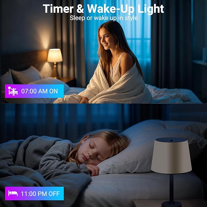 TJOY 4 Pack Smart Light Bulbs, Bluetooth WiFi Led Bulb Work with Alexa &Google Assistant, RGB Color Changing Alexa Bulbs, Music Sync, 2700K-6500K, 9W(60W Equivalent), A19 E26 800LM, 2.4Ghz WiFi only