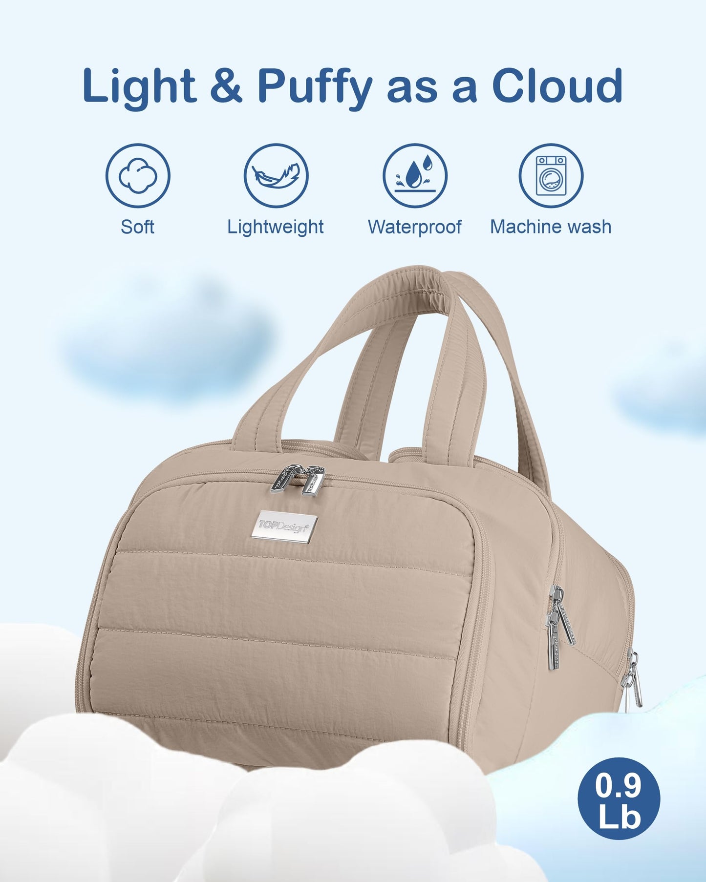 TOPDesign Travel Toiletry Bag for Women, Puffer Large Toiletry Bag, Lightweight Cosmetic Makeup Organizer with Handle for Traveling, Accessories, Essentials, Toiletries (Camel)