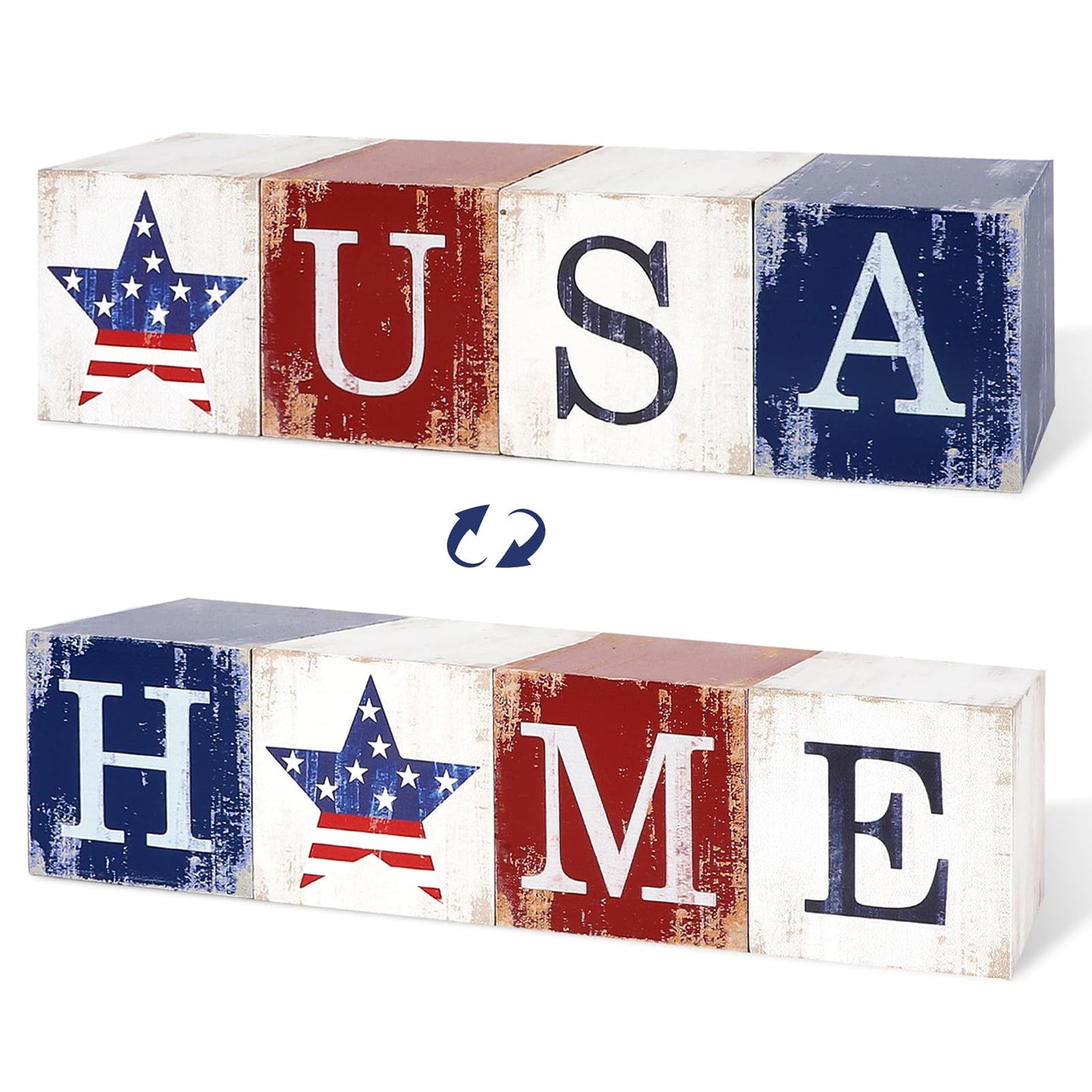 COCHIE 4th of July Decorations Wooden Stars, Patriotic Memorial Day Star Tiered Tray Decor Set of 4, Fourth of July Red White Blue Decoration for Home Office Table Shelf