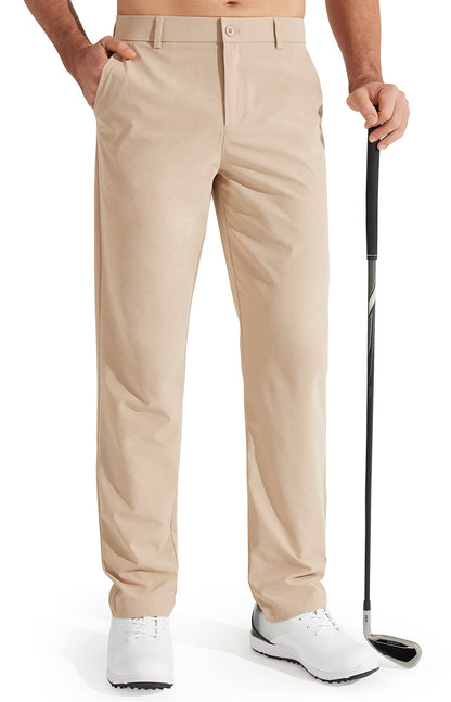 Libin Men's All Day Comfy Golf Pants Work Dress Pants 34" Quick Dry Lightweight Business Casual Trousers for Men with Pockets, Khaki, 33W x 34L