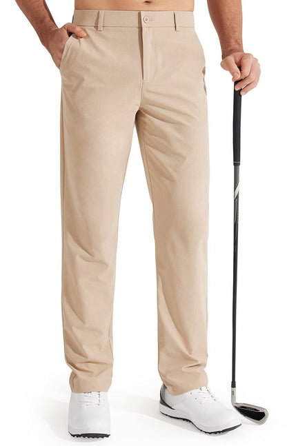 Libin Mens Golf Pants Classic Fit Stretch Work Dress Pants 32" Quick Dry Lightweight Business Casual Trousers Comfort Water Resistant, Khaki, 46W x 32L