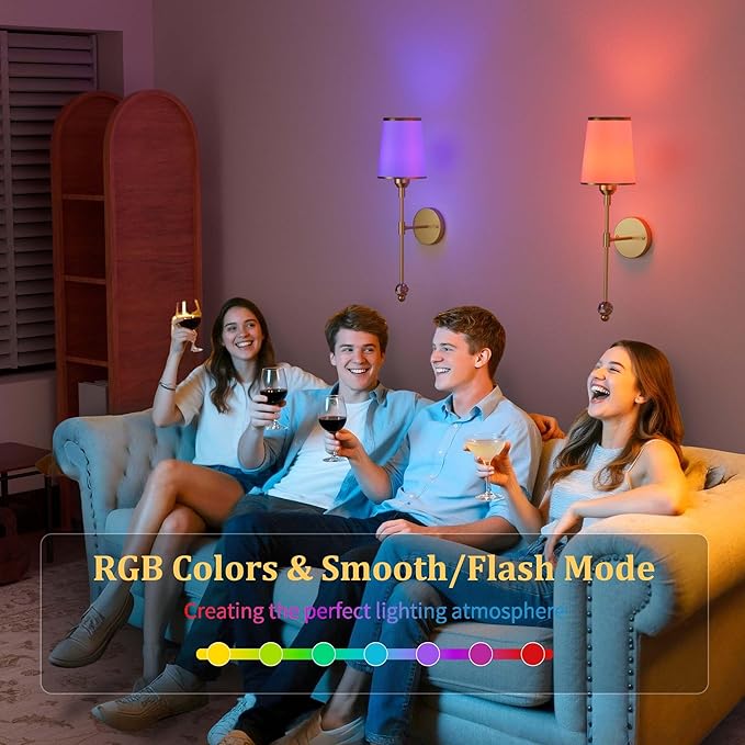 PAIHOME Gold Battery Operated Wall Sconce Set of Two, Rechargeable Wireless Sconces with 5000mAh, 15 Colors Remote Control Dimmable Wall Sconce for Bedroom Living Room Bathroom Hallway Wall Decor