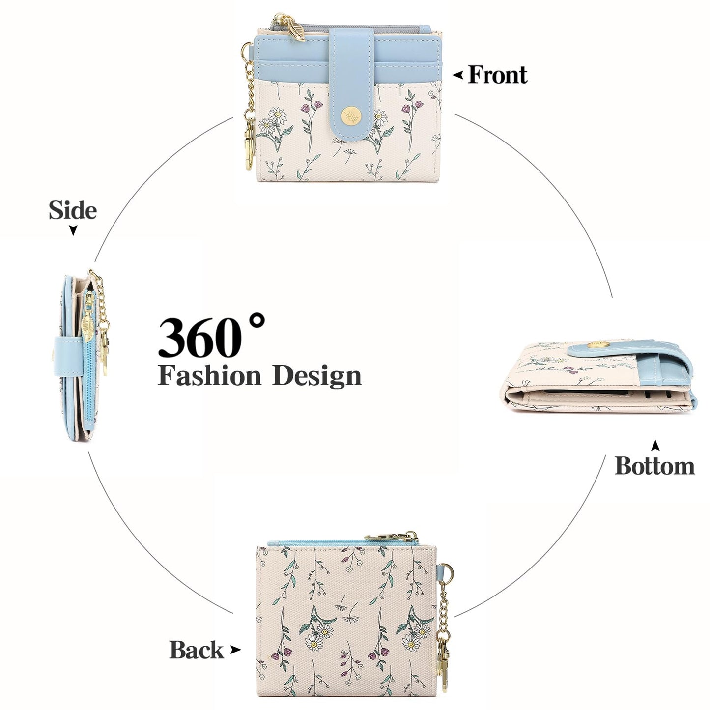 GAEKEAO Small Wallet for Women RFID Blocking Bifold Card Holder Vegan Leather with Zipper Coin Pocket, ID Window, Keychain