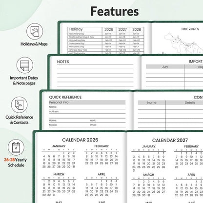 SUNEE 2026 Weekly & Monthly Hardcover Planner 5.5" x 8.3" - 12 Month (January 2026 - December 2026), Small Hardcover Planner, Pocket, Notes, 100 GSM Paper, Deep Green