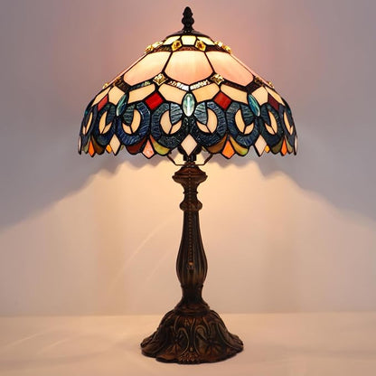 Tiffany Lamp Pink Stained Glass Table Lamp Bedside Reading Light W12H19 Inches (Pink Baroque Style)