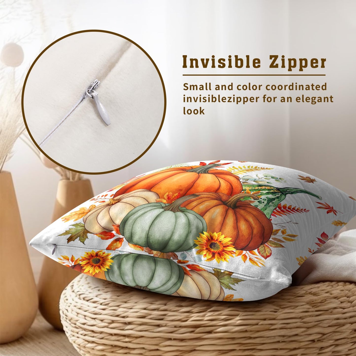 Imiss Fall Pumpkins Throw Pillow Covers 18 x 18 Inch Thanksgiving Autumn Harvest Maple Leaves Pillow Case Set of 2 Farmhouse Outdoor Decor Cushion Covers for Seasonal Couch Porch