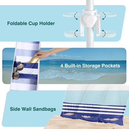 Beach Cabana Tent - 8x8FT UPF50+ Sun Protection | Easy Setup, Wind Resistant, Compact Blue Stripes