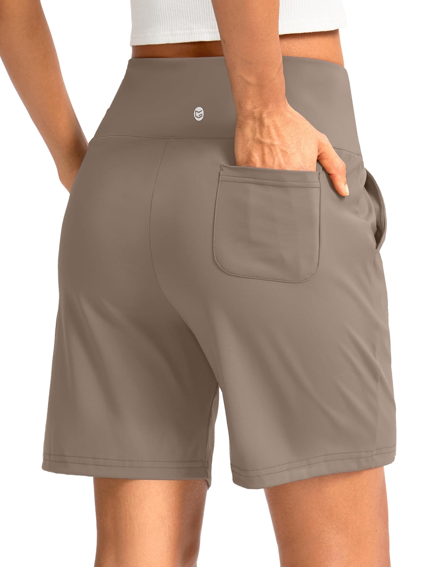 G Gradual Women's Bermuda Long Shorts with Pockets 7" High Waisted Knee Length Shorts for Women Walking Athletic Workout(Dark Grey-L7,M)
