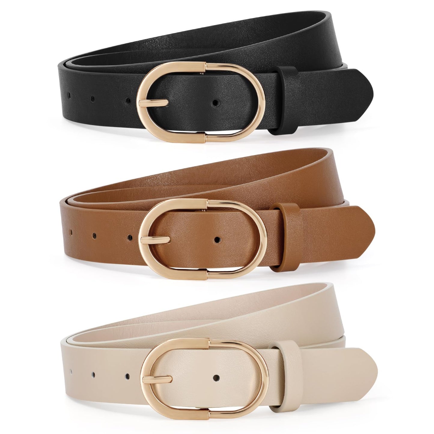 TRIWORKS 3 Pack Women Belts For Jeans Pants Dresses Ladies Leather Waist Belts