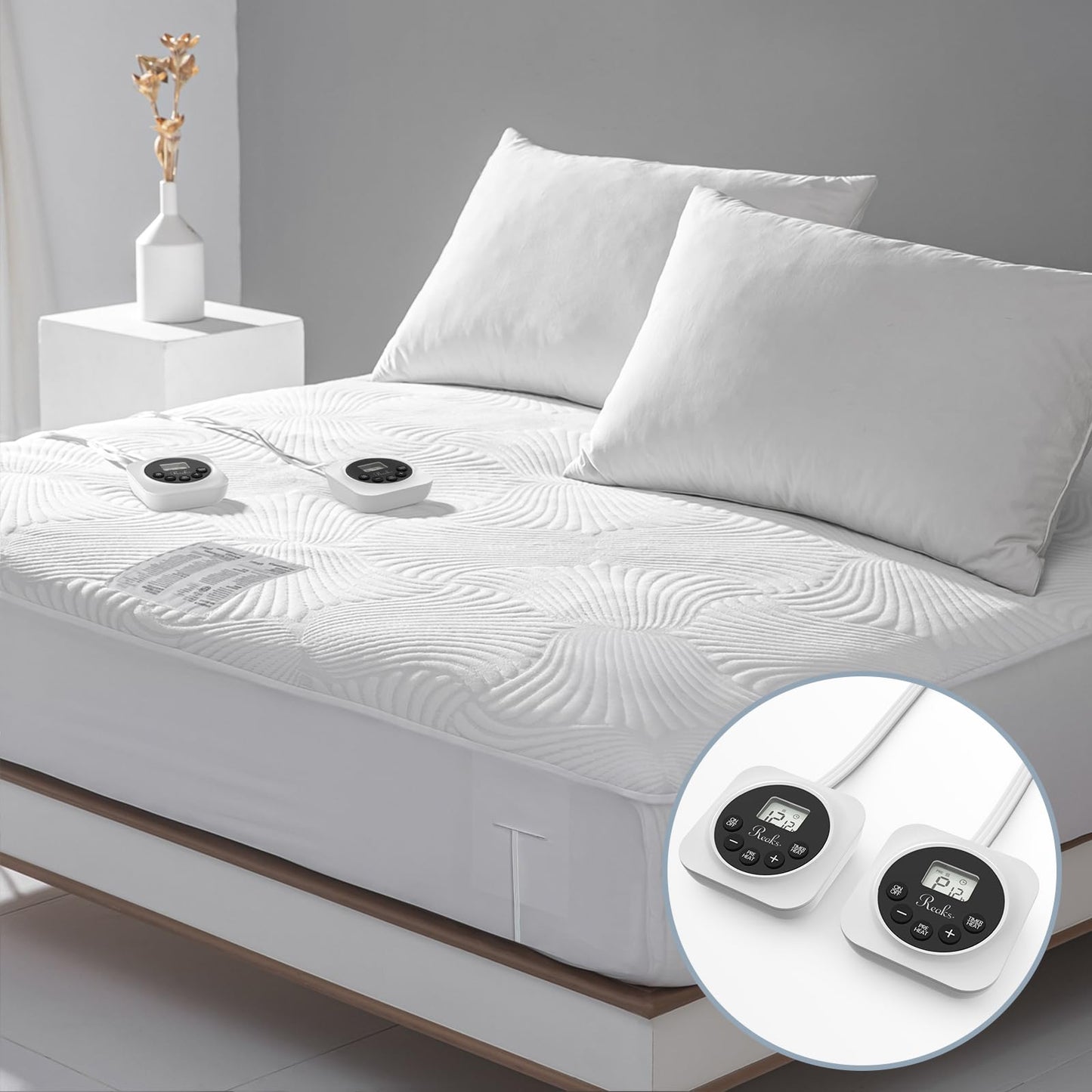 King Size Electric Heated Mattress Pad - Bed Warmer with Memory & Preheat Functions, 12 Heat Settings Dual Control for 1-12 Hours Auto Off, Lighted Button