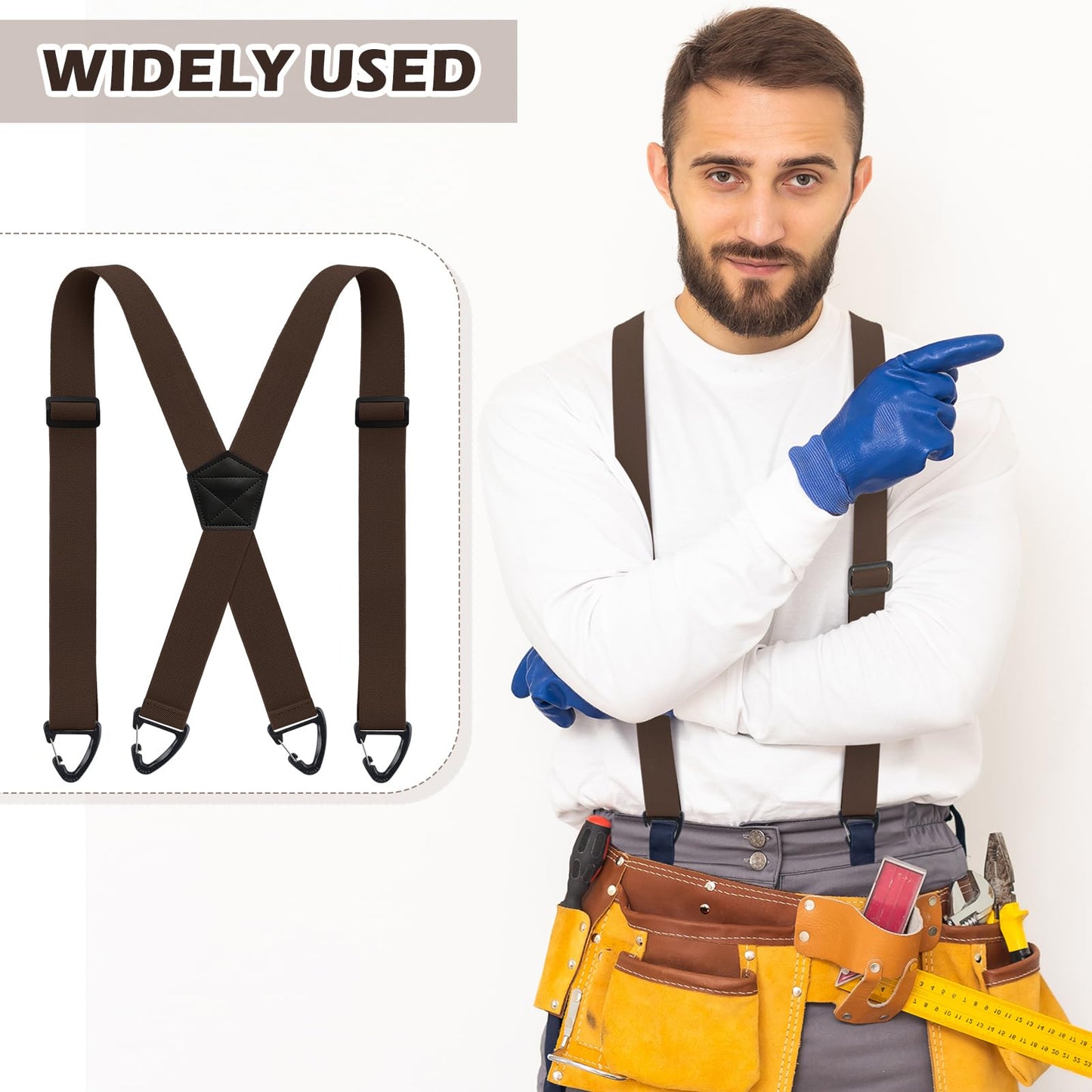 Sintege X Back Hidden Suspender Heavy Duty Work Suspenders 1.5 Inches Hook Suspenders Under Clothing for Men Women(Brown)