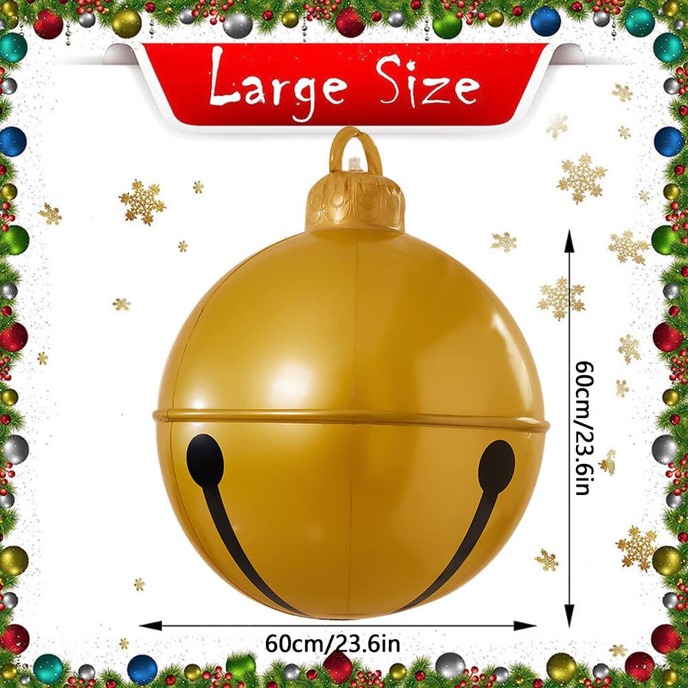 2PCS Inflatable Christmas Ball 23.6IN Giant Jingle Bell Inflatable Ball Fun Christmas Inflatable Yard Decor Xmas Balloon Pendant Outdoor Ornament for Garden Yard Patio Christmas Holiday Decor