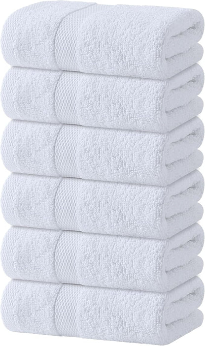 White Hand Towels Set for Bathroom, 6 Pack