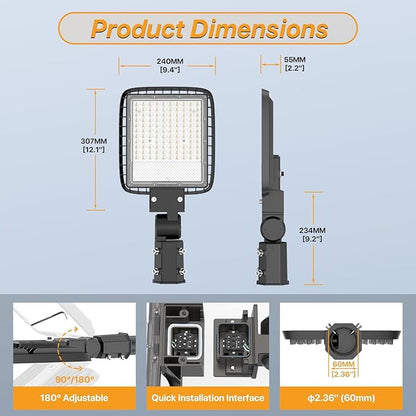 150W Led Parking Lot Lights with Dusk to Dawn Photocell 120V Slip Fitter Pole Mount Lights 5000K Outdoor IP65 Waterproof Commercial Street Area Lighting for Parking Lot, Barn, Church 2Pack