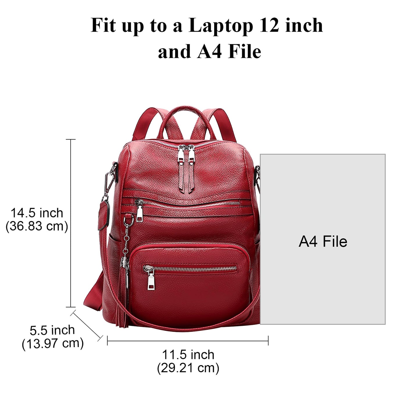 ALTOSY Genuine Leather Backpack Purse for Women Large Shoulder Bag With Laptop Compartment Multiple Pockets(S106 Red)