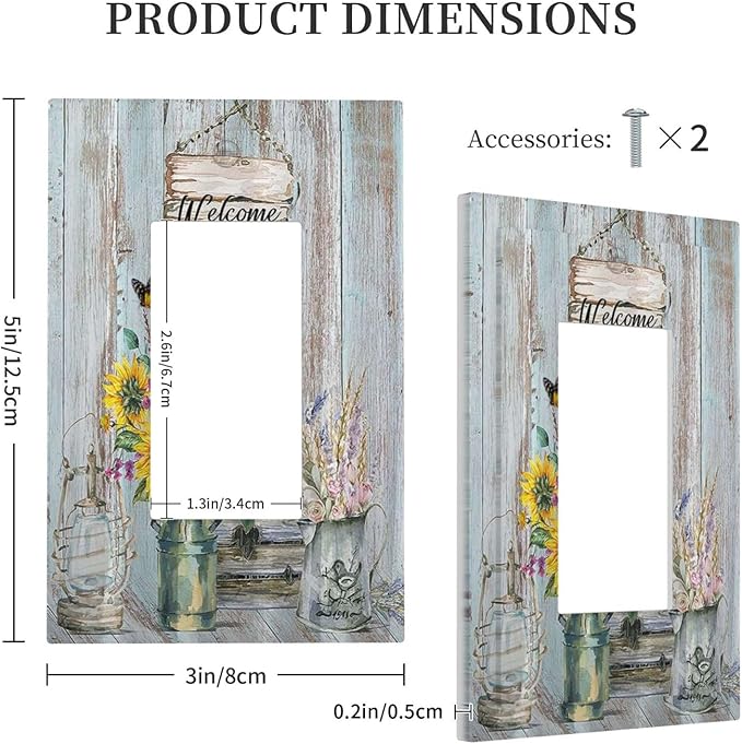 Sunflower Vintage Barn Wooden Single Rocker Light Switch Covers Sun floral 1 Gang Outlet Cover Wall Plate Decorative GFCI Switchplate Faceplate Farmhouse Home Livingroom Decor