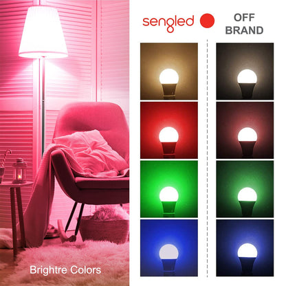 Sengled WiFi Color Changing Light Bulb, Alexa Smart Light Bulbs that Compatible with Alexa & Google Assistant, A19 RGB No Hub Required, 75 W Equivalent 800LM CRI>90, Set of 4