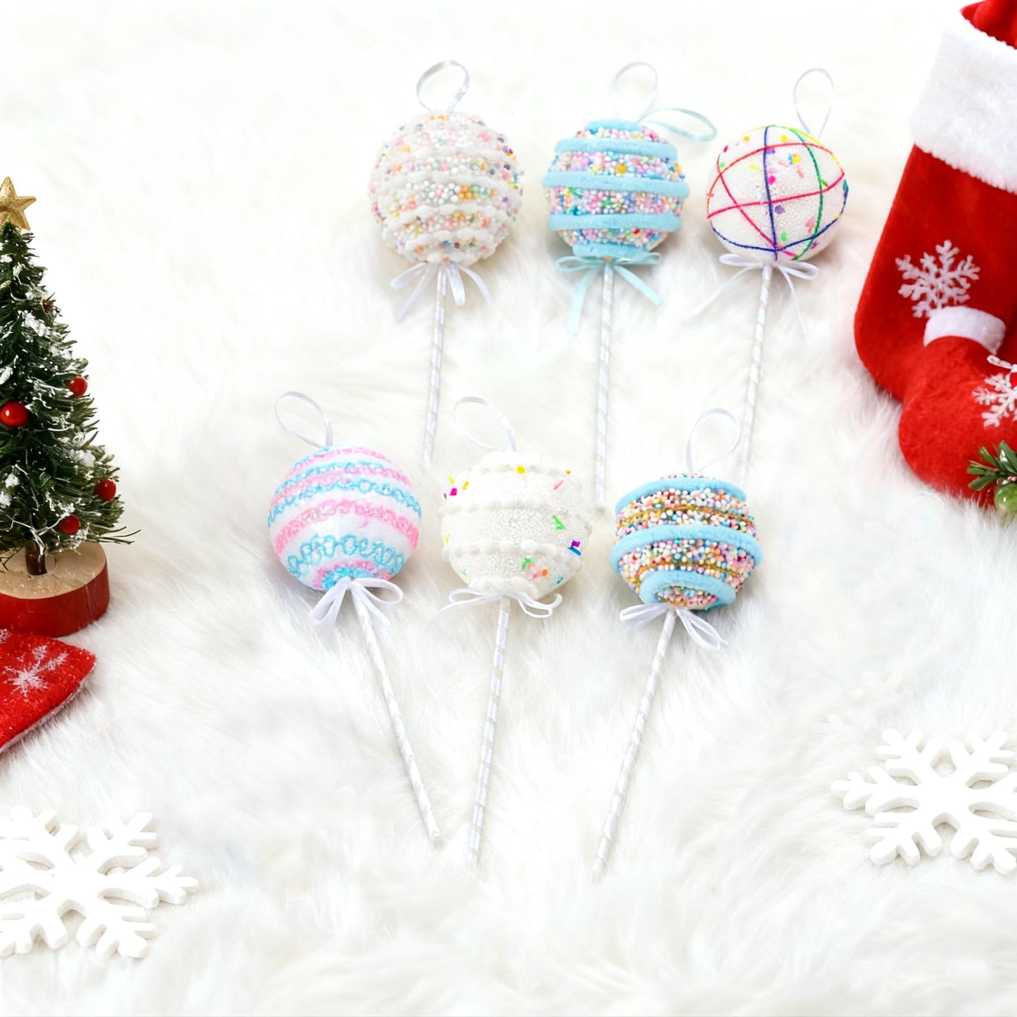 6Pcs 10.6 inch Christmas Lollipop Candy Land Ornaments, Hanging Candy Cane Crafts for Xmas Tree Décor, Ideal for Xmas, New Year, Birthdays, Weddings & Home Parties