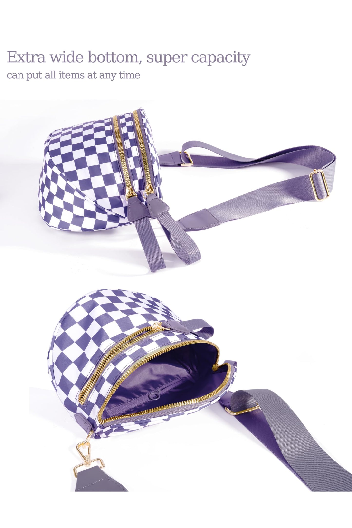 Spacious Checkered Nylon Crossbody Bag Bum Bag Checkered Handbags Wallets for Women