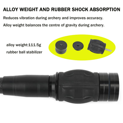 HNZMDY Archery Bow Stabilizer for Compound Bow, 6", 8",10",12",15" Carbon Fiber Blance Bar, Damping System and Shock Absorber Weights Kit (8 inch & 10 inch & QD, Black)