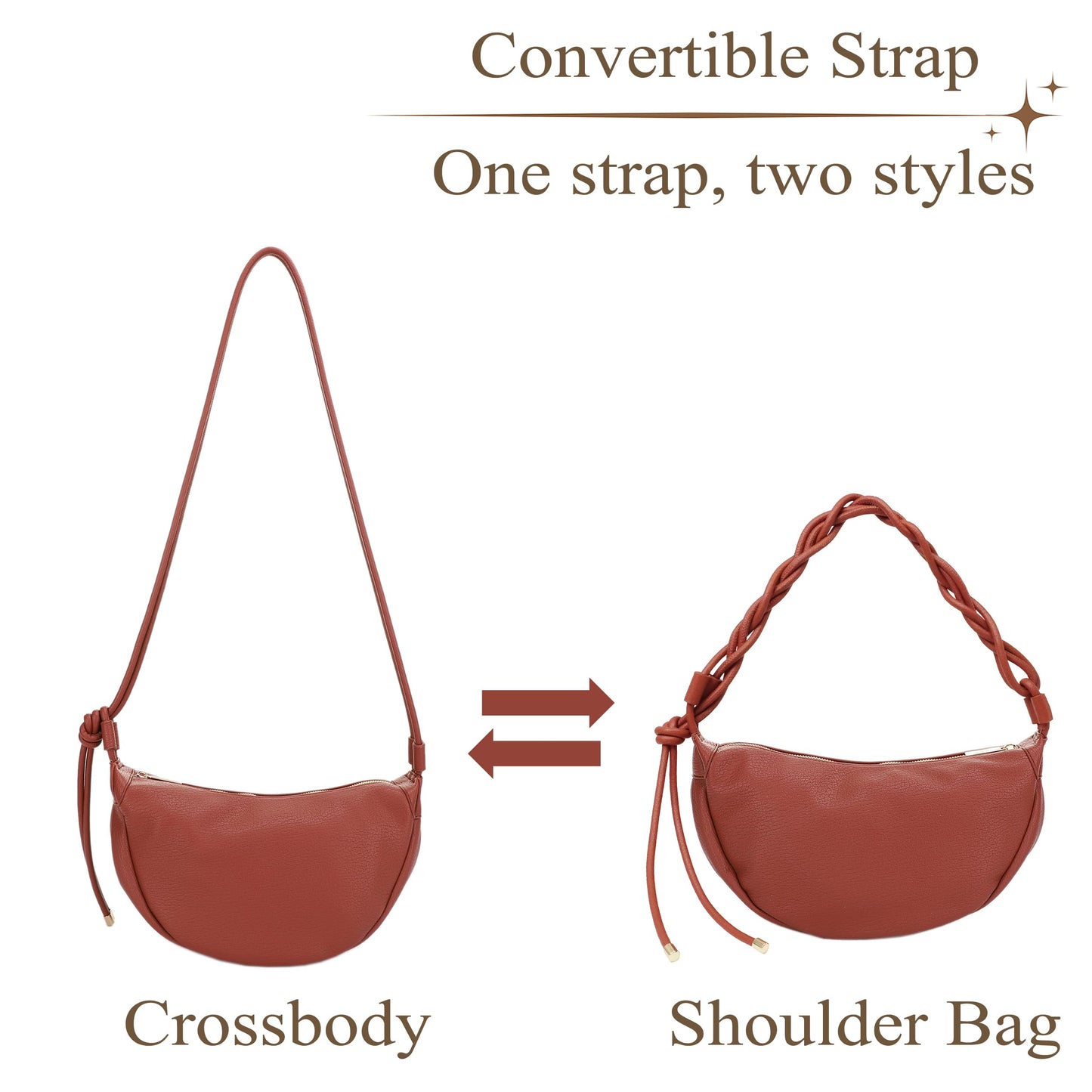 Mali+Lili Hobo Shoulder Bag for Women, Hobo Leather purses, Aria Convertible Crossbody Bags for Women, Women's Shoulder Handbags, Everyday Crossbody Purse, Cognac