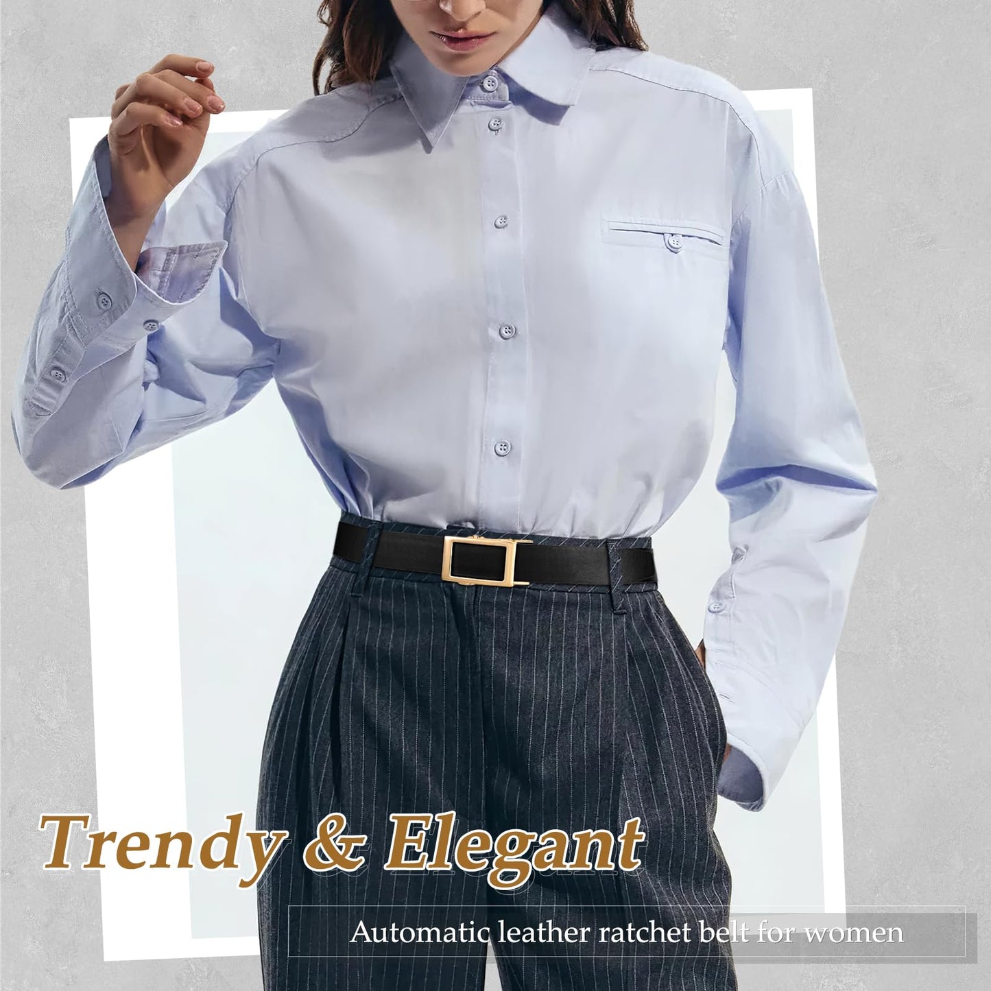 JASGOOD Women Ratchet Leather Belt for Jeans Pants Dress with Gold Sliding Automatic Buckle Ladies Waist Belt,Width 1.2"