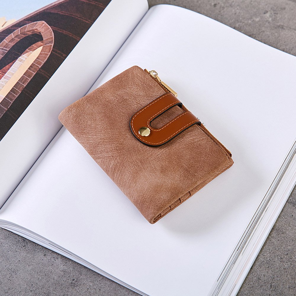 AOXONEL Women's Rfid Small Bifold Leather Wallet Ladies Mini Zipper Coin Purse id card Pocket,Slim Compact Thin (Brown)