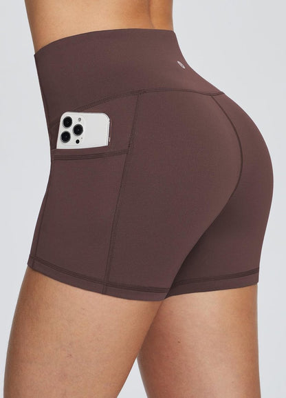 baleaf Gym Shorts Women 3" Biker Workout Yoga Spandex Running Volleyball Tummy Control Compression with Pockets Brown S
