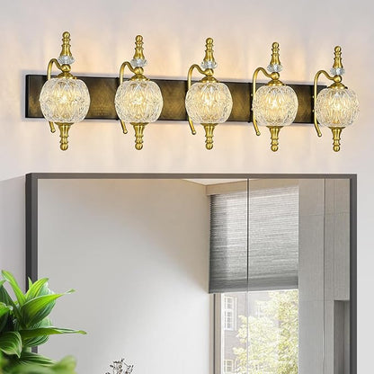 Modern Crystal Bathroom Vanity Lights Fixtures Over Mirror Black Gold Vintage 5-Lights 36 Inch Bathroom Light Fixtures Glass Crystal Vanity Lights