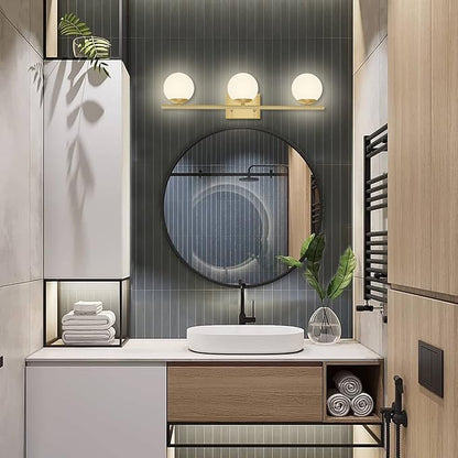 New Bathroom Vanity Light Fixtures 3 Lights Brushed Brass Glass Shade Modern Wall Bar Sconce Over Mirror