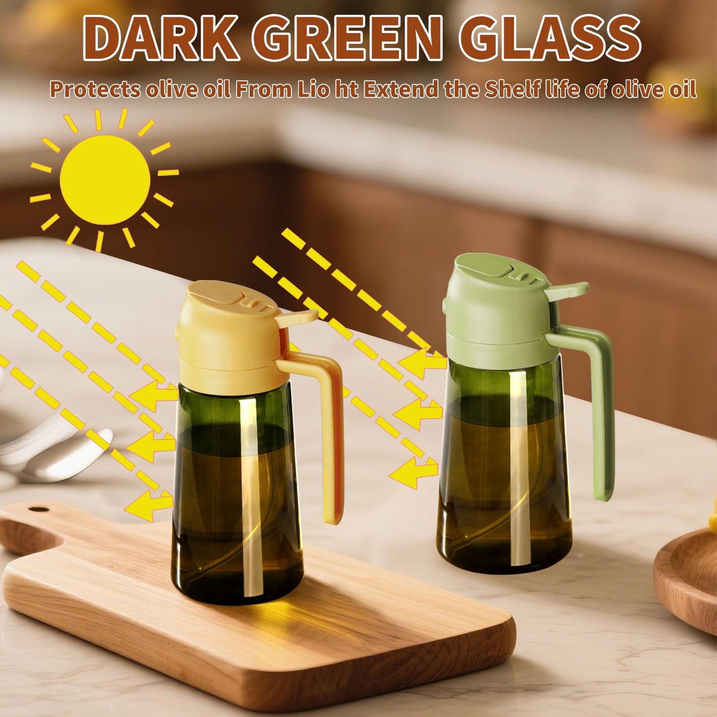 Olive Oil Dispenser and Oil Sprayer – 16oz/470ml Glass Light-Proof Oil Pourer for Kitchen, Air Fryer, Cooking, Salad, and BBQ