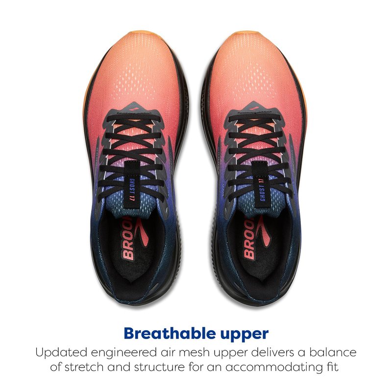 Brooks Women’s Ghost 17 Neutral Running Shoe - Night/Blue/Papaya - 6 Medium