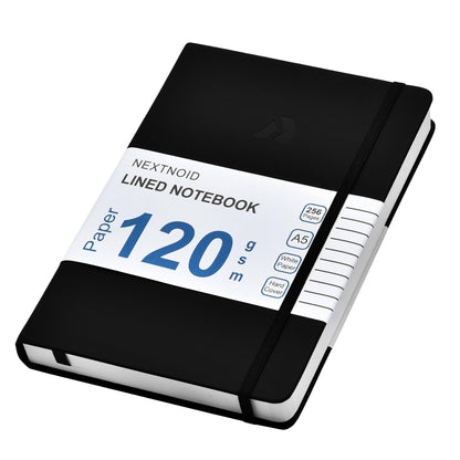 Nextnoid Hardcover Lined Journal Notebook - 120 GSM Thick Paper, Medium A5-256 Pages - Perfect For Writing, Journaling and Note-Taking (Black, Ruled)