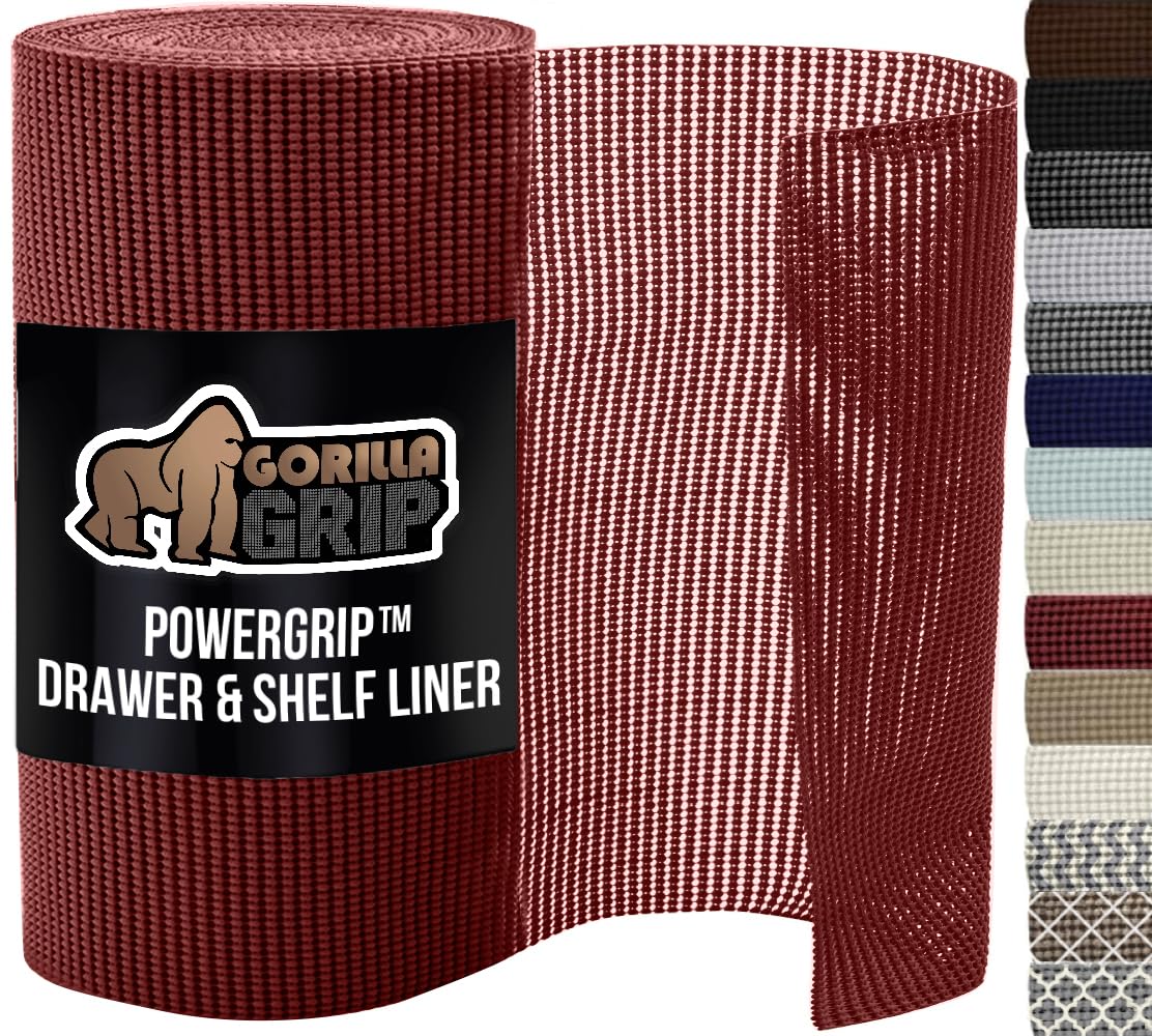 GORILLA GRIP powerGRIP Drawer Shelf and Cabinet Liner, Thick Strong Hold, Non-Adhesive Liners Protect Kitchen Cabinets and Cupboard, Bathroom Drawers, Easy Install, Breathable Mat, 12" x10', Beige
