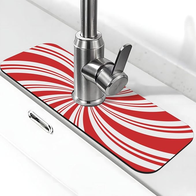 Red And White Candy Swirl Stripe Striped Mint Sugar Candy Cane Themed Kitchen
