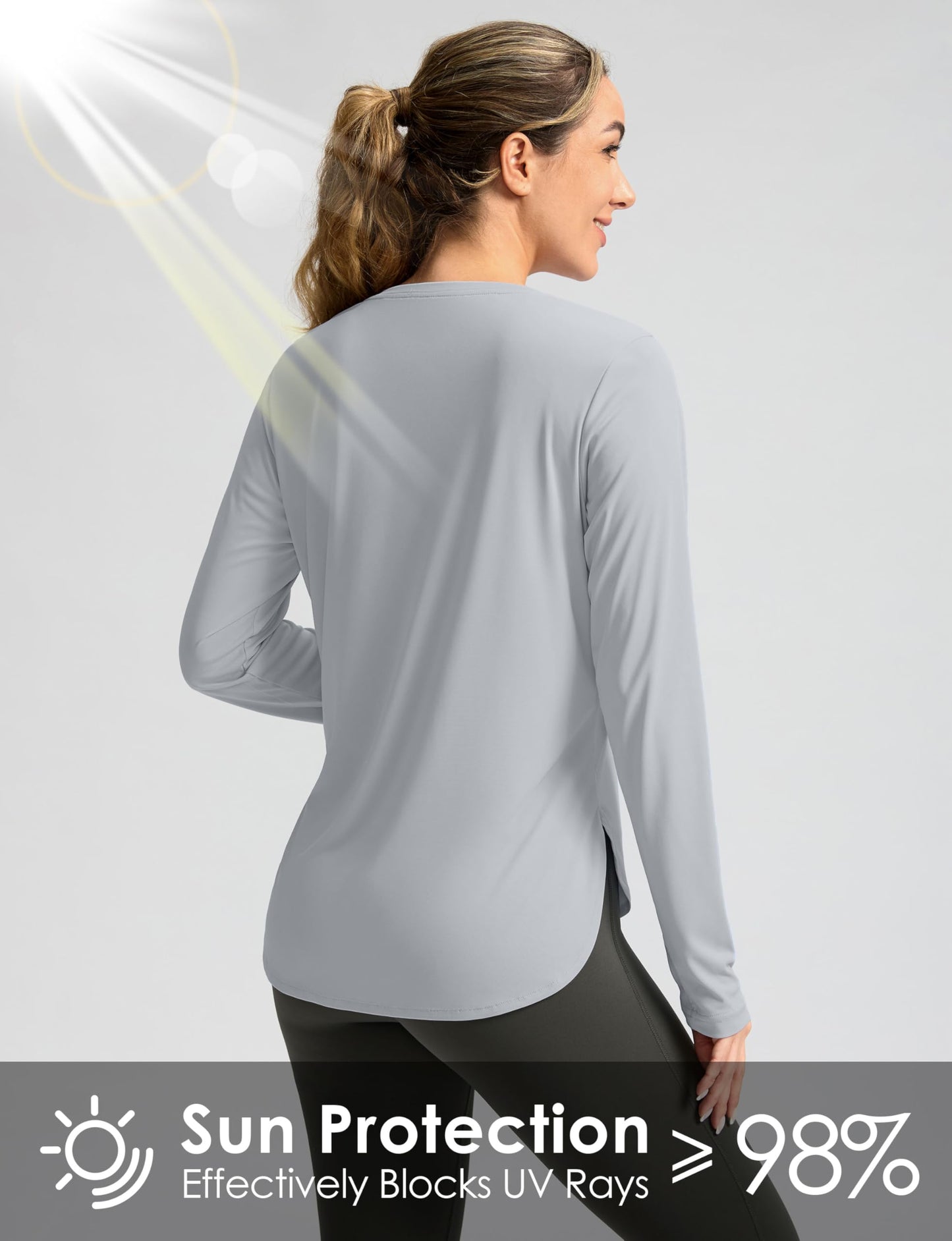 Women's Sun Shirts UPF 50+ Long Sleeve UV Protection Shirt Lightweight Quick Dry Workout Hiking Tops for Women(Light Grey,L)