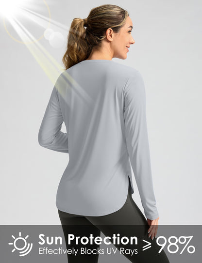 Women's Sun Shirts UPF 50+ Long Sleeve UV Protection Shirt Lightweight Quick Dry Workout Hiking Tops for Women(Light Grey,L)