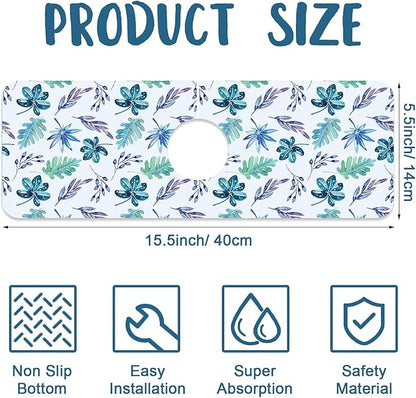 Watercolor Leaves Sink Splash Guard Faucet Mat Tropical Leaves Super Absorbent