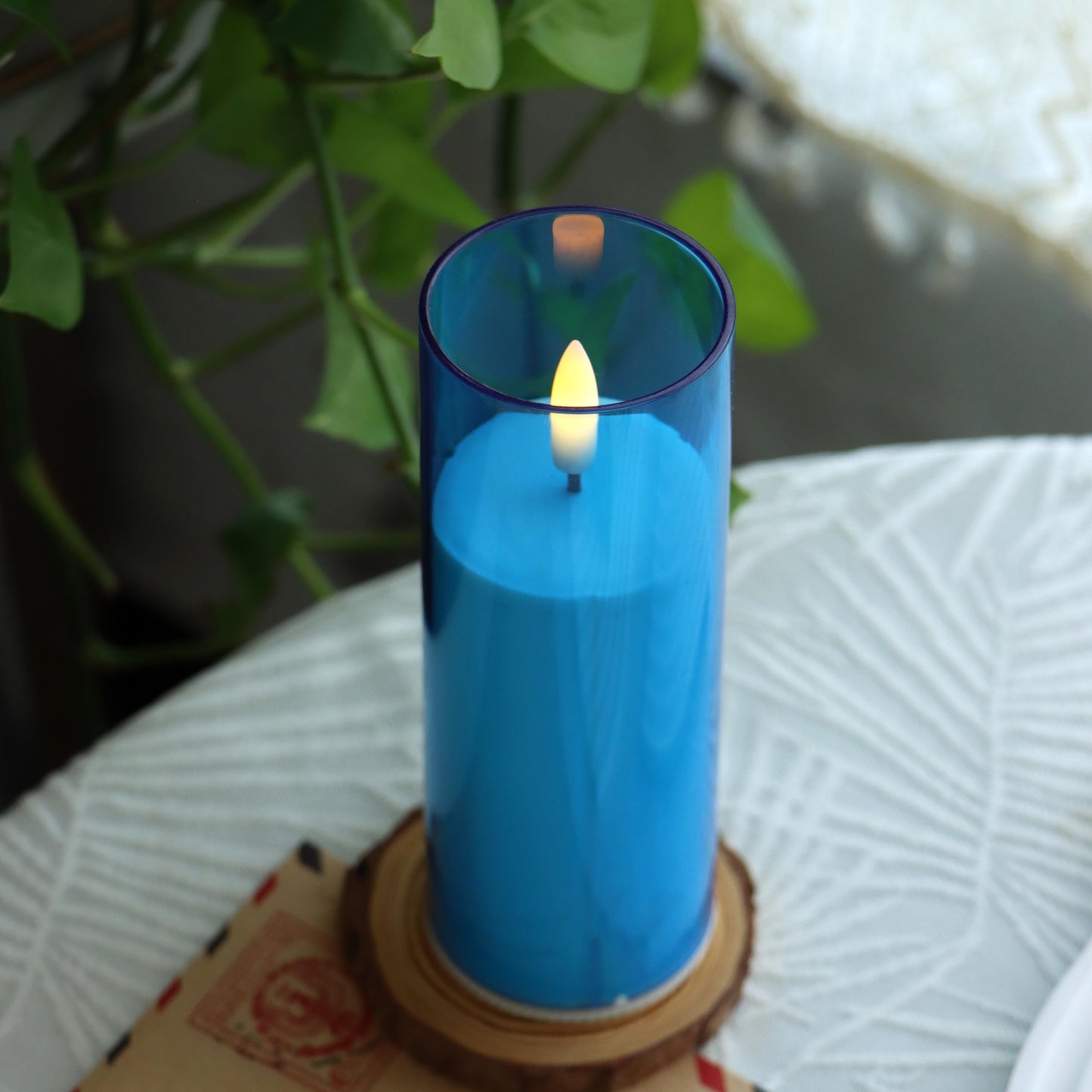 iZAN Flameless Candles with Remote and Timer Plexiglass Shell Battery Operated LED Pillar Candle Lights for Home Wedding Party Halloween Christmas Decorations, Pack of 6, 2”x 6”, Blue