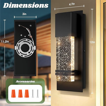 BesLowe Outdoor Wall Light Fixtures with Crystal Bubble Glass, Waterproof Exterior Sconces LED Wall Lanterns, Porch Lights Wall Mounted 10W 3000K Outside Lights for House Front Door Garage Entryway