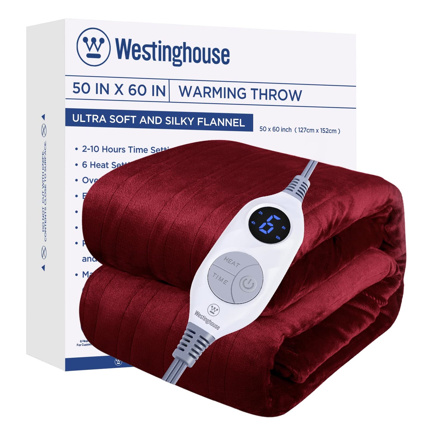 Westinghouse Electric Blanket Heated Throw, Super Cozy Soft Flannel 50"" x 60"" Heated Throw with 6 Fast Heating Levels & 2-10 Auto-Off, Machine Washable, ETL&FCC Certification, Navy Blue