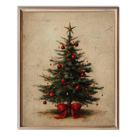YYDESN Vintage Christmas Tree Print – Rustic Holiday Wall Art – Modern Farmhouse Christmas Décor – Classic Winter Artwork for Home or Office – Festive Christmas Gift Idea – Unframed (11X14INCH)